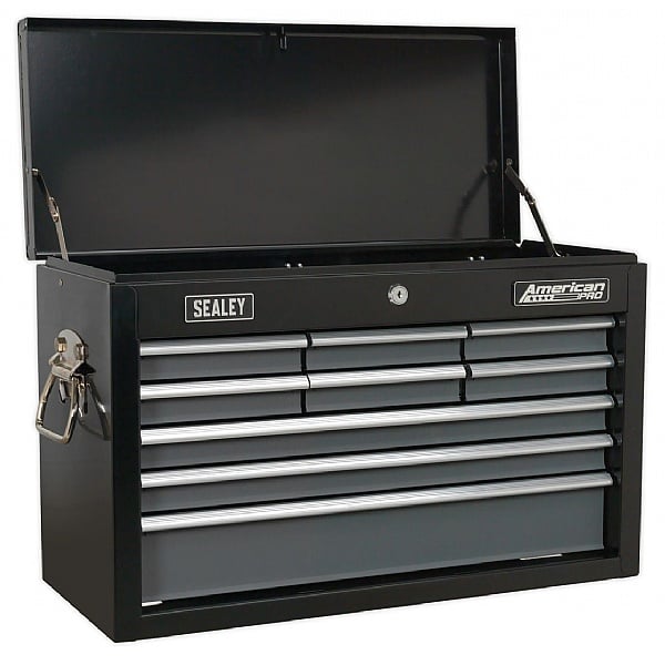 Sealey American Pro 9 Drawer Topchest with Ball Bearing Slides - Black/Grey