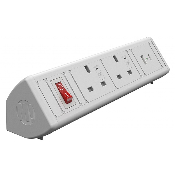 Desktop Power Module with 2 Power Sockets with 1 USB A and 1 USB C Fast Charge Sockets