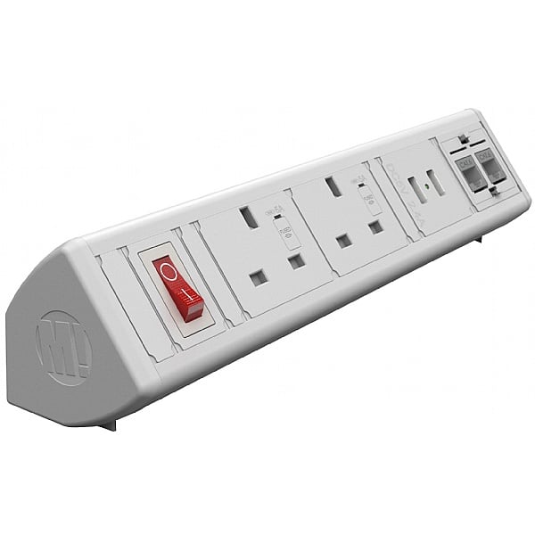 Desktop Power Module with 2 Power Sockets 2 USB A Fast Charge Sockets and 2 CAT6 Data Sockets