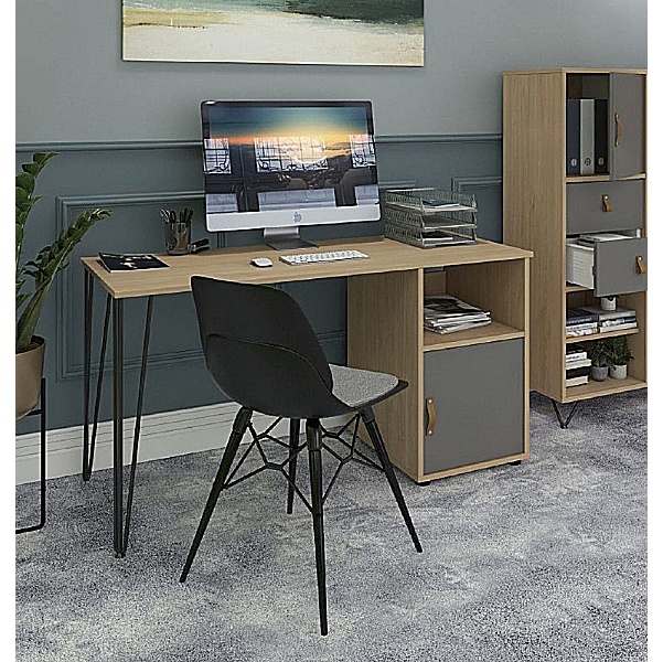 Flores Home Office Desk with Fixed Cupboard Pedestal