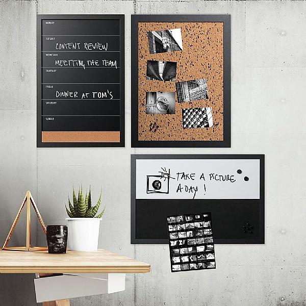 Bi-Office Black & White Message Boards Set