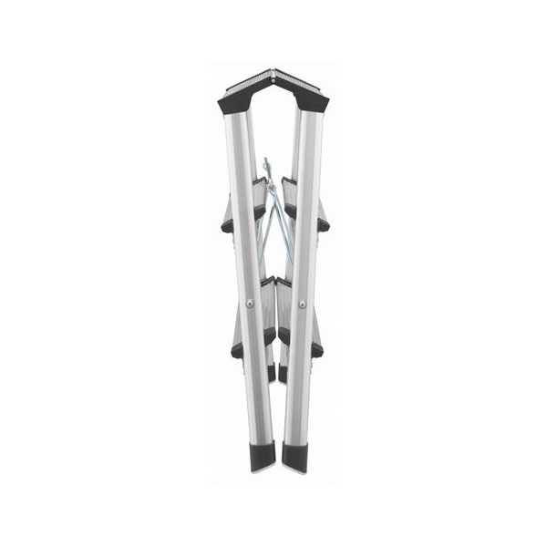 Hailo MK80 ComfortLine aluminium opstapladder - 2 grote treden tot 150 kg - comfortabele trapladder met draaggreep met geïntegreerde ontgrendelingsfunctie - voeten met soft-grip zool - roestvrij