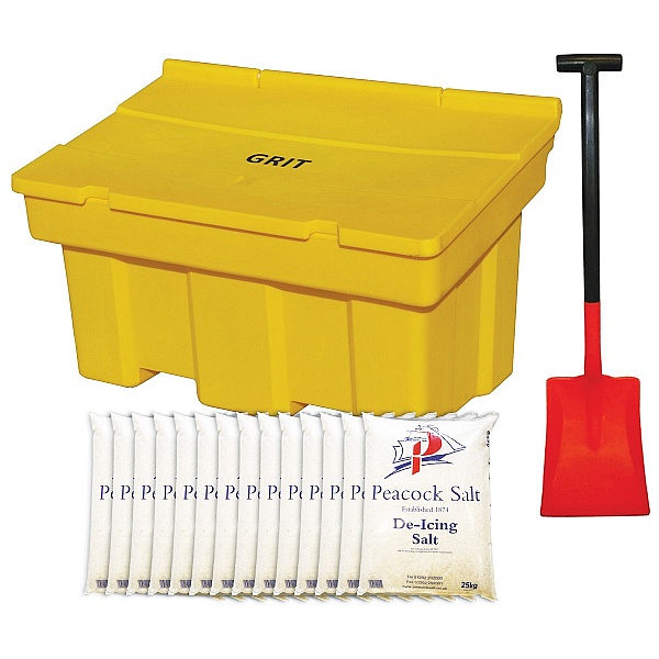 Stackable 350L Grit Bin, De-Icing Salt & Shovel