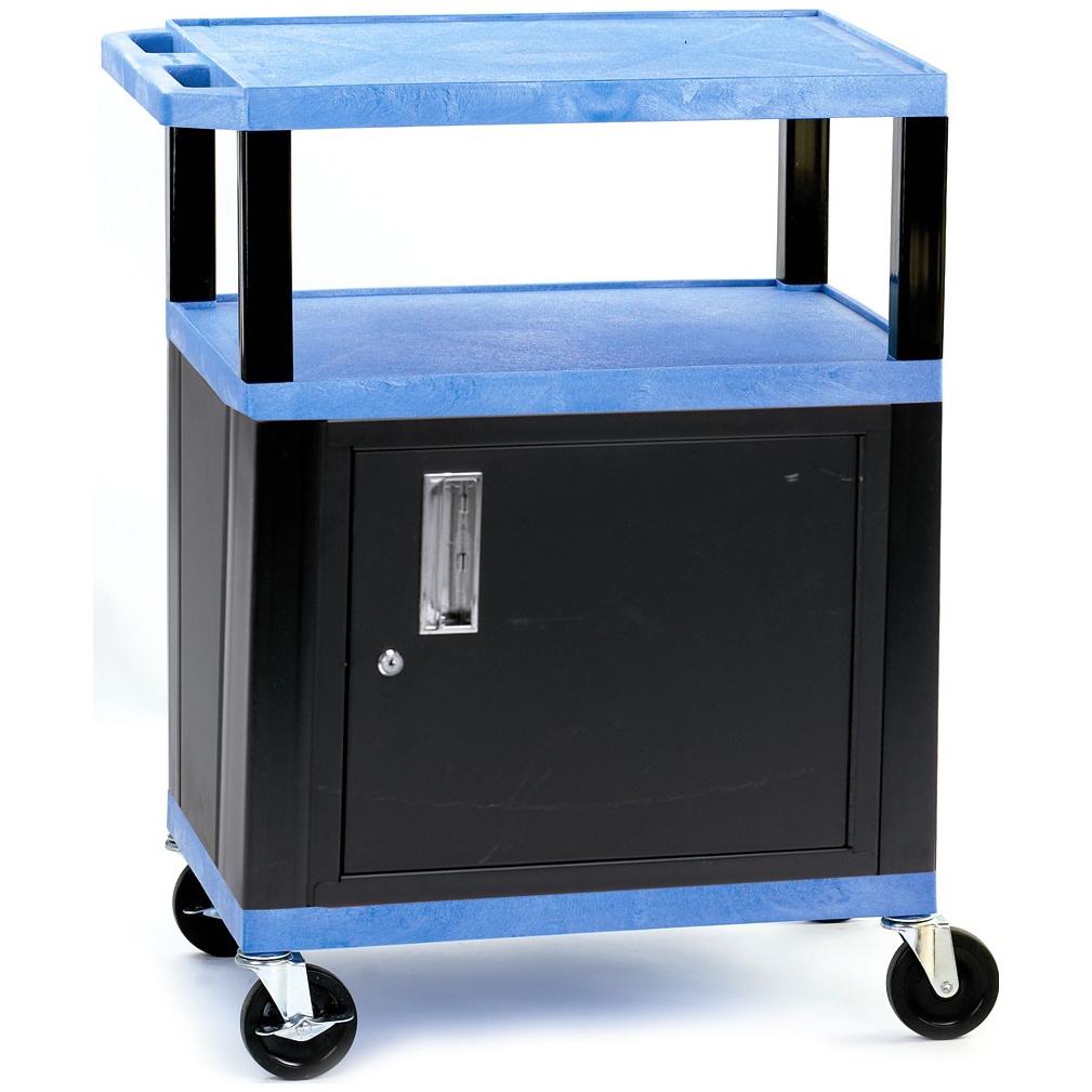 3 Shelf Trolley With Cupboard and Coloured Shelves Trolleys