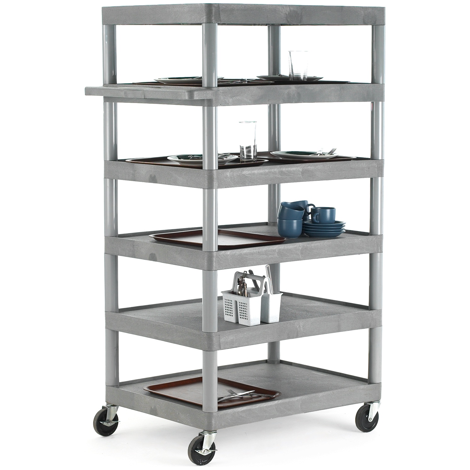 6 Shelf Grey Service Trolley Standard Shelf Trolleys