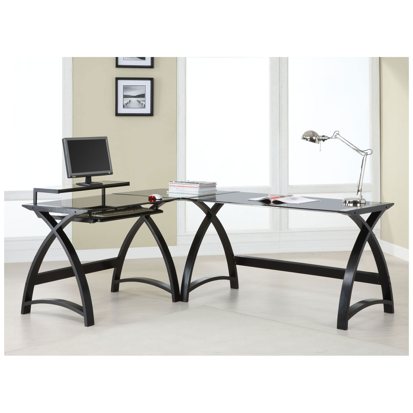 Spectrum Corner Desk Link Black Glass Home Computer Desks