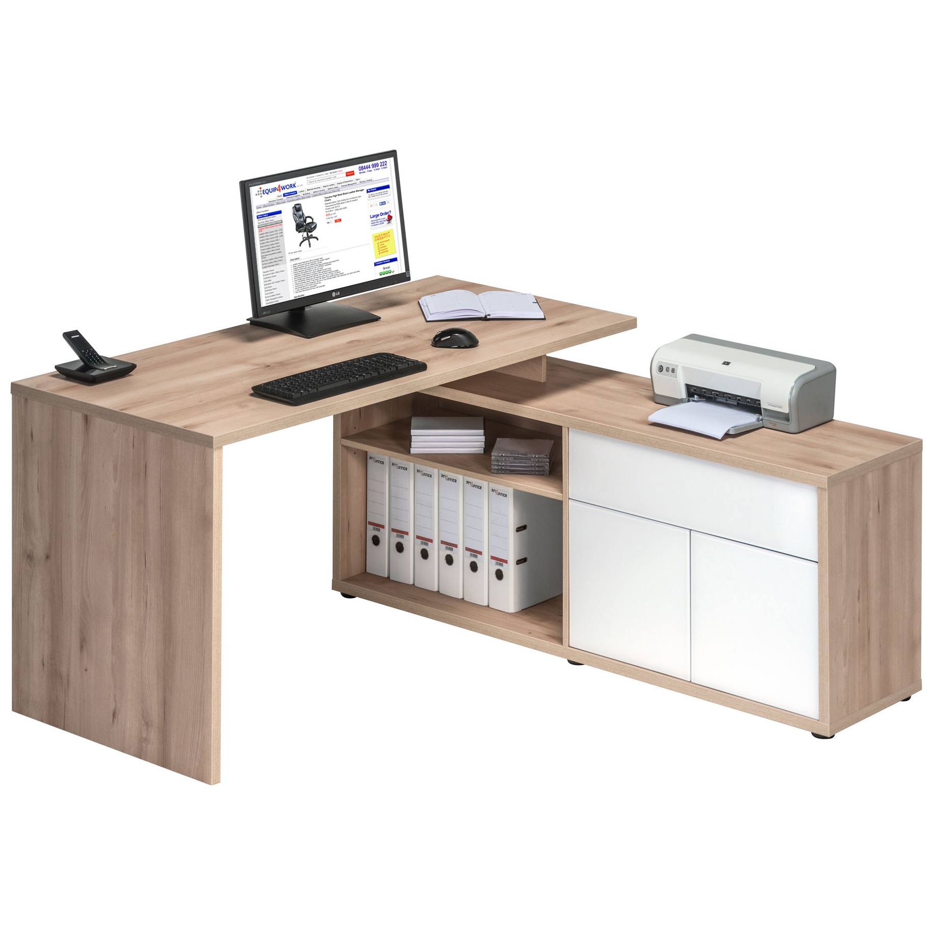 Naples Corner Computer Desk Beech/White Gloss Home Computer Desks