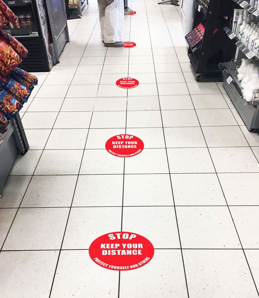 Safe Distance Floor Markers for Social Distancing With Text Floor Signs