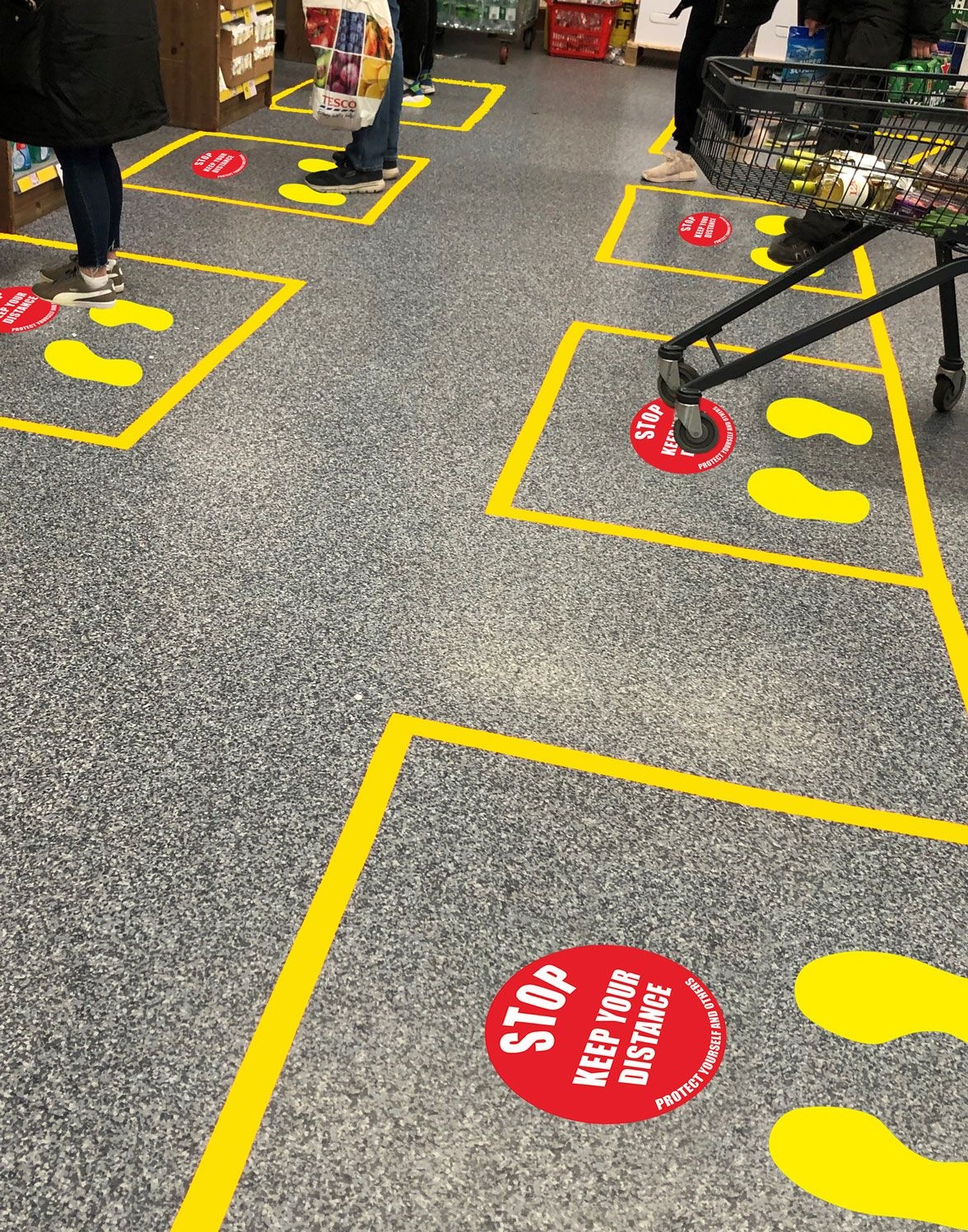 Safe Distance Floor Markers for Social Distancing With Text Floor Signs