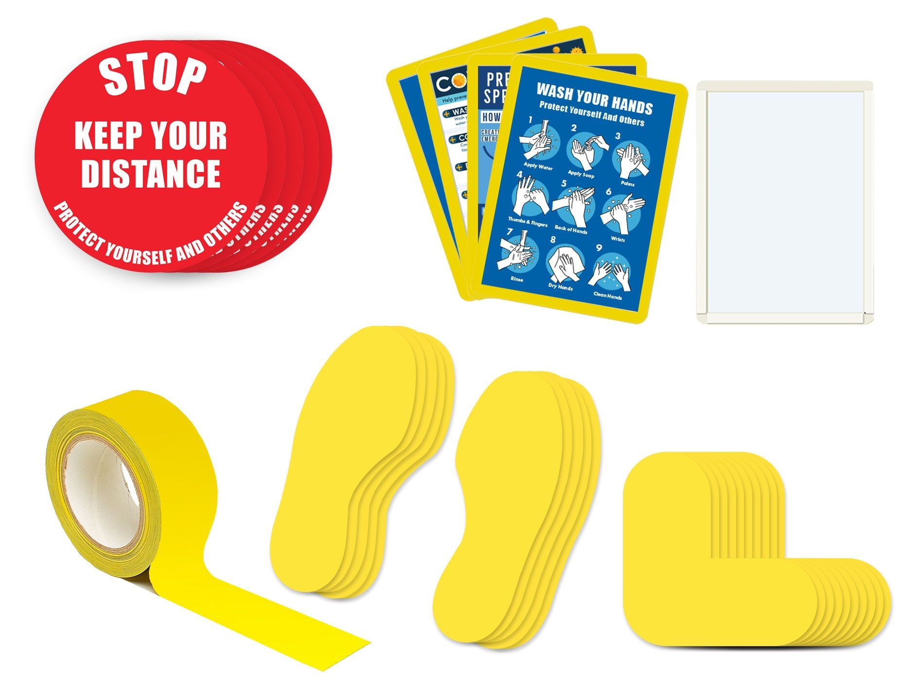 Safe Distance Floor Markers for Social Distancing Kit E Text STOP