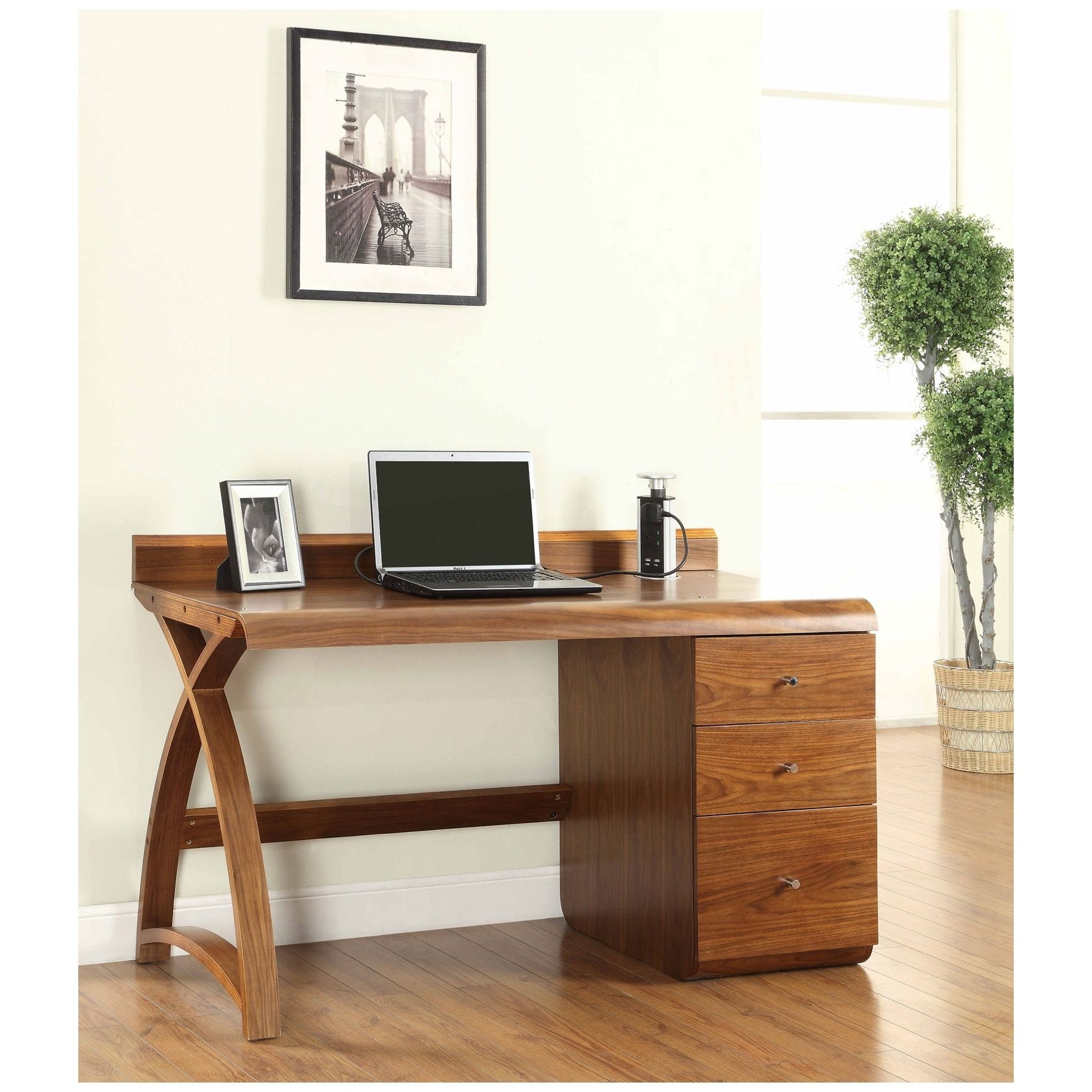 Spectrum Walnut Deluxe Real Wood Veneer Pedestal Desk Home Computer Desks