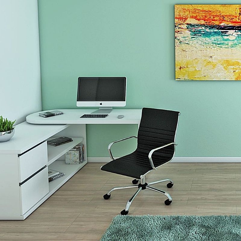White office desk discount and chair set