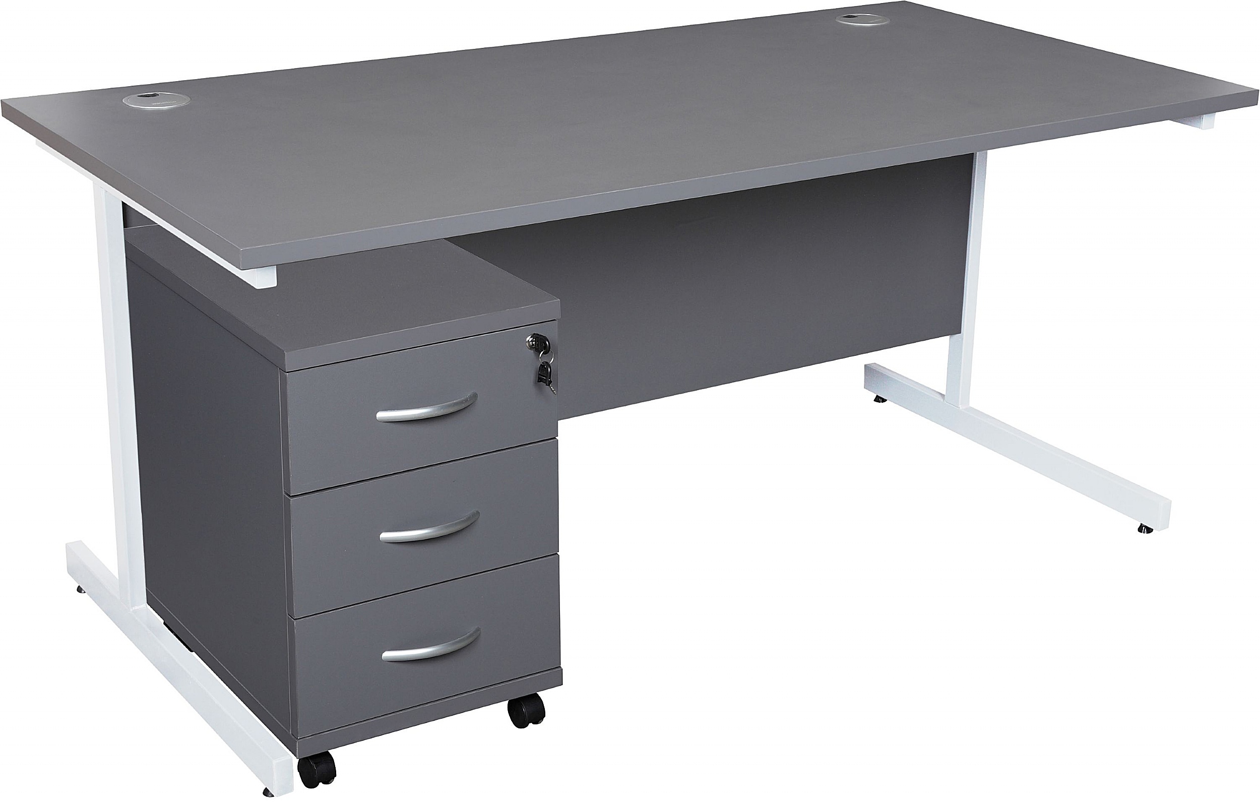 NEXT DAY Karbon K1 Rectangular Cantilever Office Desks with Under Desk Mobile Pedestal
